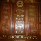 Honour Board at Badger Creek Hall